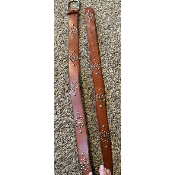 Cowboy 8 Belt Brown Leather Studded Rhinestones 1.25”x49” Western Cowgirl Rodeo - Picture 5 of 12